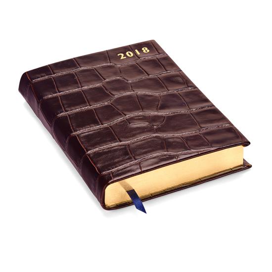 A6 Day per Page Leather Diary in Deep Shine Amazon Brown Croc from Aspinal of London