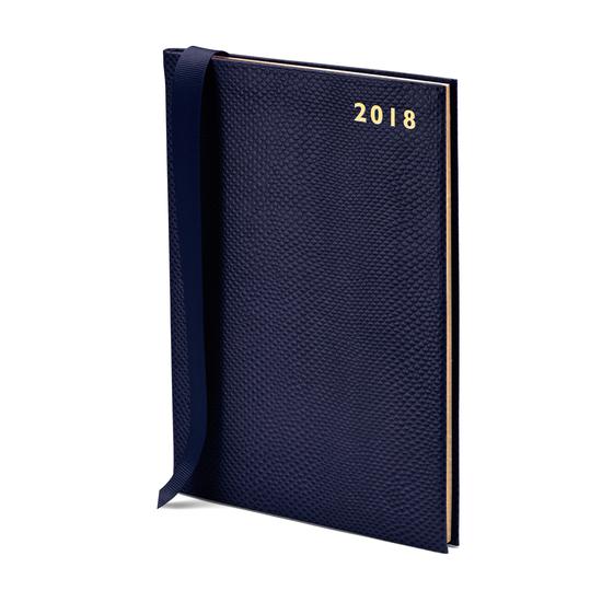 A5 Week to View Leather Diary in Midnight Blue Lizard from Aspinal of London