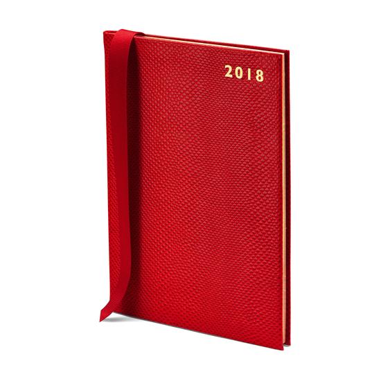 A5 Week to View Leather Diary in Berry Lizard from Aspinal of London