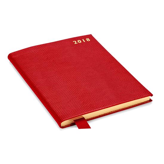 A5 Week to View Leather Diary in Berry Lizard from Aspinal of London
