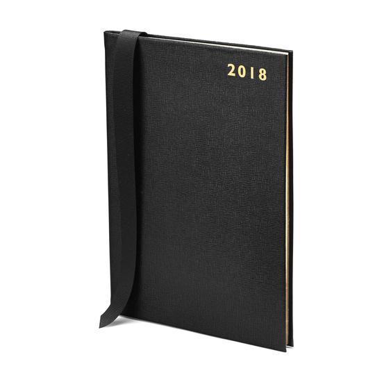 A5 Week to View Leather Diary in Black Saffiano from Aspinal of London