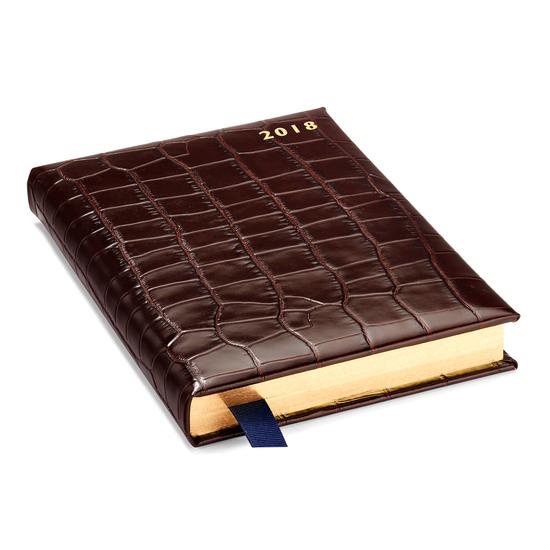 A5 Day per Page Leather Diary in Deep Shine Amazon Brown Croc from Aspinal of London
