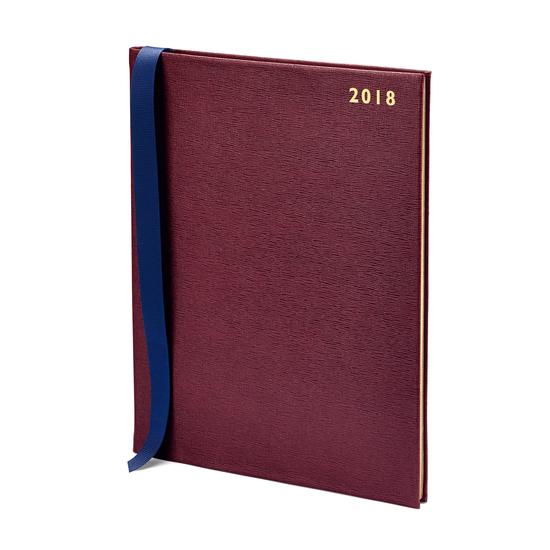 Quarto A4 Week to View Leather Diary in Burgundy Saffiano from Aspinal of London