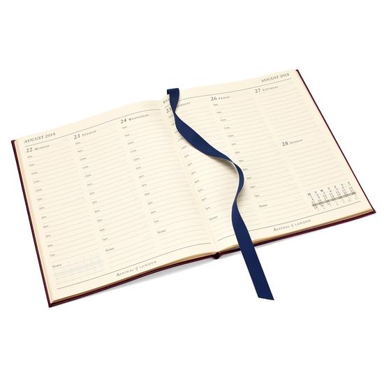 Quarto A4 Week to View Leather Diary in Burgundy Saffiano from Aspinal of London