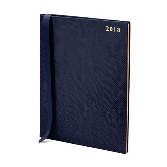Quarto A4 Week to View Leather Diary in Midnight Blue Lizard from Aspinal of London