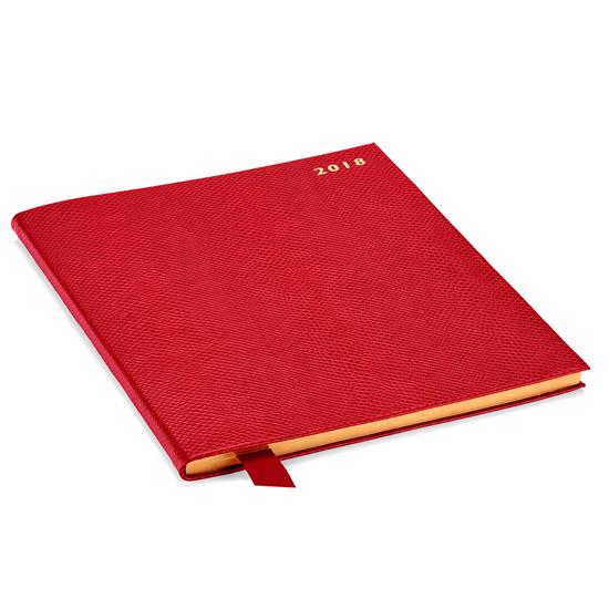 Quarto A4 Week to View Leather Diary in Berry Lizard from Aspinal of London