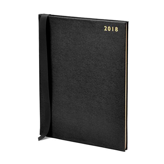 Quarto A4 Week to View Leather Diary in Black Saffiano from Aspinal of London