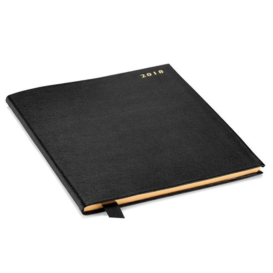 Quarto A4 Week to View Leather Diary in Black Saffiano from Aspinal of London