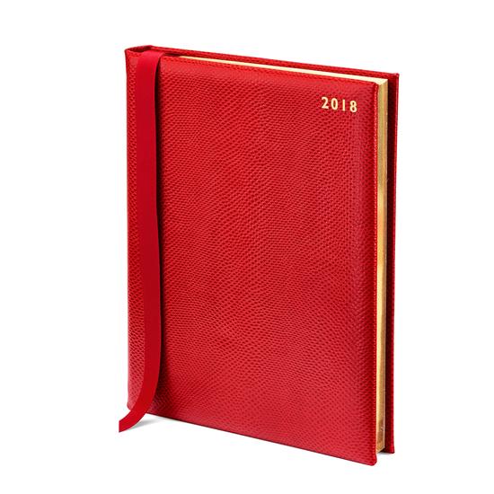 Quarto A4 Day per Page Leather Diary in Berry Lizard from Aspinal of London