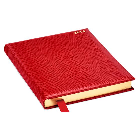 Quarto A4 Day per Page Leather Diary in Berry Lizard from Aspinal of London