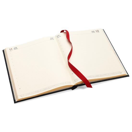 Quarto A4 Day per Page Leather Diary in Deep Shine Black Croc from Aspinal of London