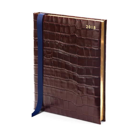 Quarto A4 Day per Page Leather Diary in Deep Shine Amazon Brown Croc from Aspinal of London