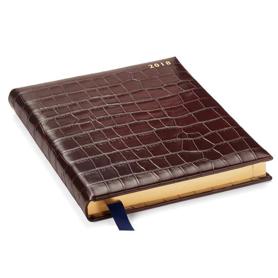 Quarto A4 Day per Page Leather Diary in Deep Shine Amazon Brown Croc from Aspinal of London