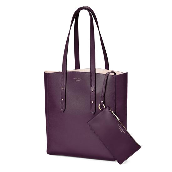 Aspinal Essential Tote in Grape Saffiano & Cream Suede from Aspinal of London