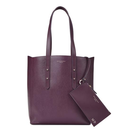 Aspinal Essential Tote in Grape Saffiano & Cream Suede from Aspinal of London