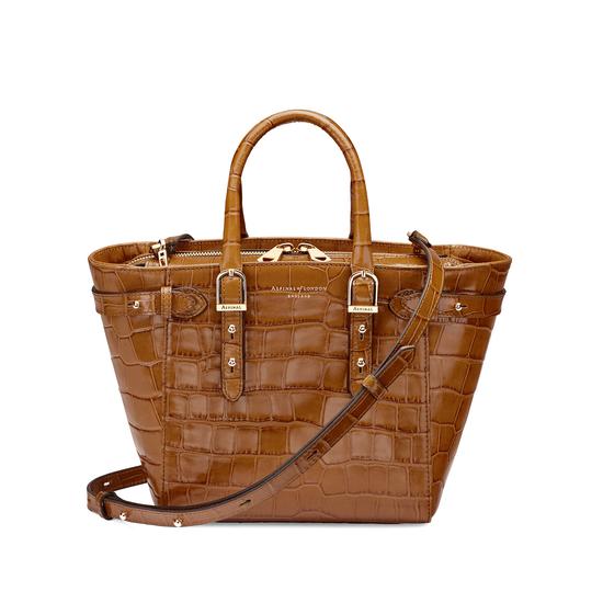 Mini Marylebone Tote in Deep Shine Vintage Tan Croc from Aspinal of London