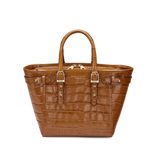 Mini Marylebone Tote in Deep Shine Vintage Tan Croc from Aspinal of London