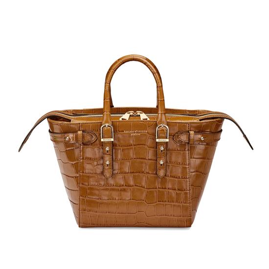 Mini Marylebone Tote in Deep Shine Vintage Tan Croc from Aspinal of London
