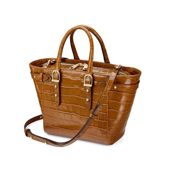 Mini Marylebone Tote in Deep Shine Vintage Tan Croc from Aspinal of London