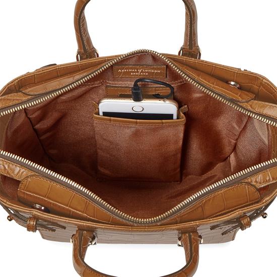 Mini Marylebone Tote in Deep Shine Vintage Tan Croc from Aspinal of London