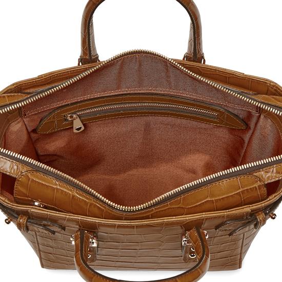 Mini Marylebone Tote in Deep Shine Vintage Tan Croc from Aspinal of London