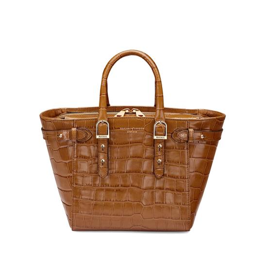 Mini Marylebone Tote in Deep Shine Vintage Tan Croc from Aspinal of London