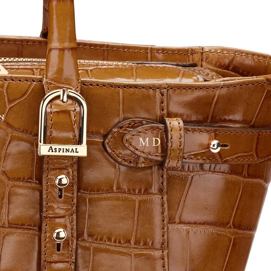 Mini Marylebone Tote in Deep Shine Vintage Tan Croc from Aspinal of London