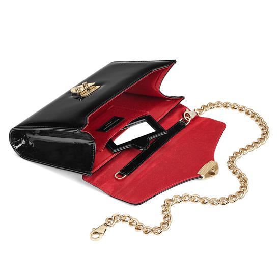 Manhattan Clutch with Chain in Deep Shine Black Patent from Aspinal of London