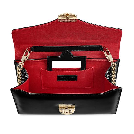 Manhattan Clutch with Chain in Deep Shine Black Patent from Aspinal of London