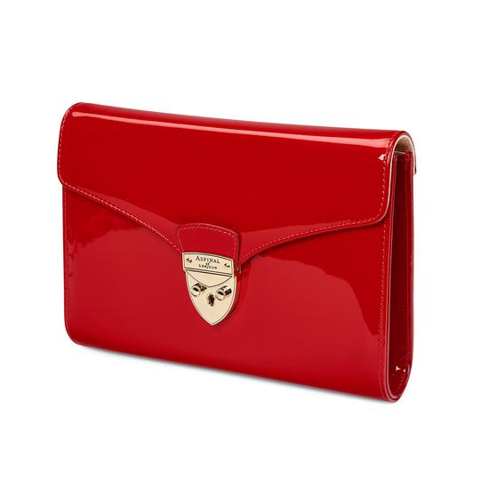 Manhattan Clutch with Chain in Deep Shine Red Patent from Aspinal of London