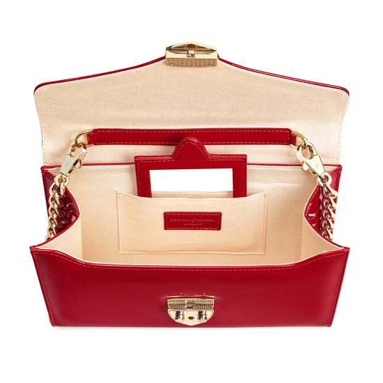 Manhattan Clutch with Chain in Deep Shine Red Patent from Aspinal of London