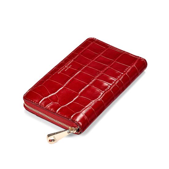 Midi Continental Clutch Zip Wallet in Deep Shine Red Croc from Aspinal of London