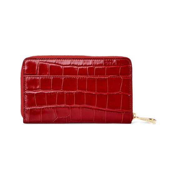 Midi Continental Clutch Zip Wallet in Deep Shine Red Croc from Aspinal of London