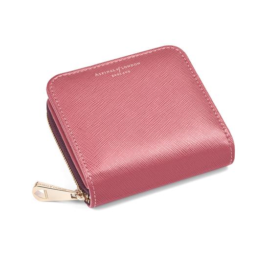 Mini Continental Zipped Coin Purse in Blusher Saffiano from Aspinal of London