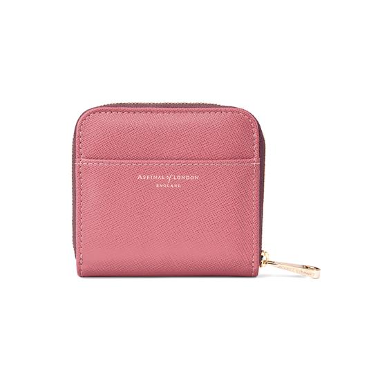Mini Continental Zipped Coin Purse in Blusher Saffiano from Aspinal of London