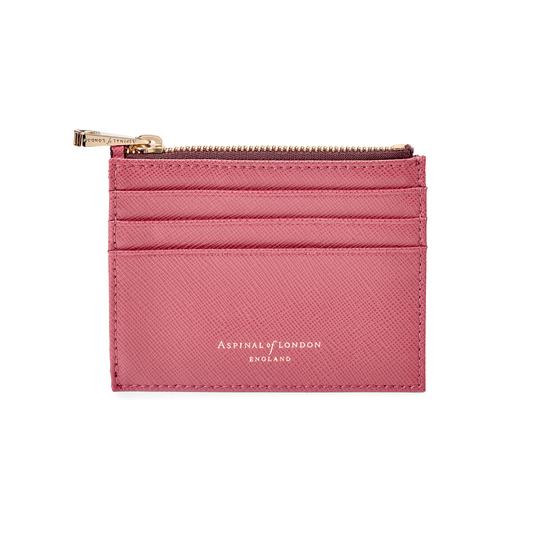 Zip Top Coin & Card Case in Blusher Saffiano & Espresso Suede from Aspinal of London