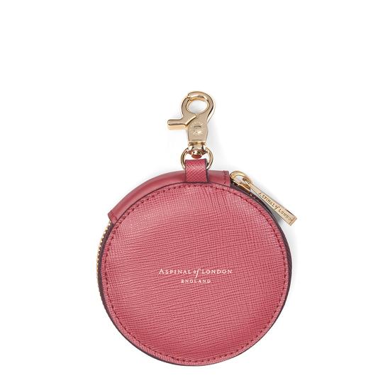 Round Coin Purse with Keyring in Blusher Saffiano & Espresso Suede from Aspinal of London