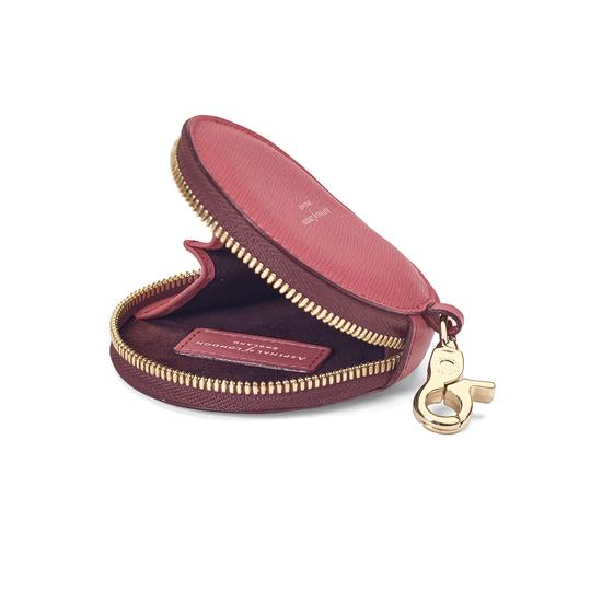 Round Coin Purse with Keyring in Blusher Saffiano & Espresso Suede from Aspinal of London
