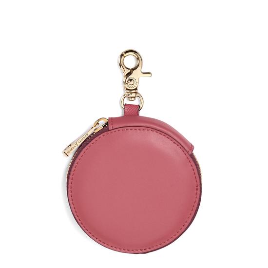 Round Coin Purse with Keyring in Blusher Saffiano & Espresso Suede from Aspinal of London
