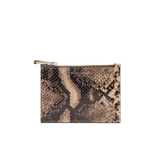 Small Essential Flat Pouch in Tan Snake Print from Aspinal of London