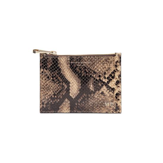 Small Essential Flat Pouch in Tan Snake Print from Aspinal of London