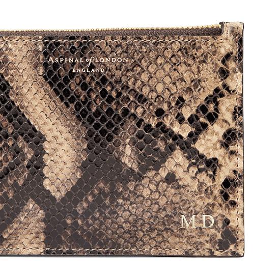 Small Essential Flat Pouch in Tan Snake Print from Aspinal of London