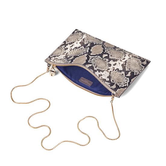 Soho Double Sided Clutch in Smooth Chanterelle & Natural Python Print from Aspinal of London