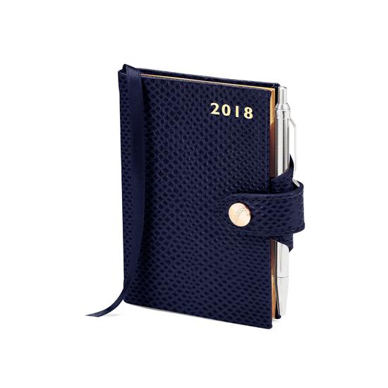 Mini Pocket Leather Diary with Pen in Midnight Blue Lizard from Aspinal of London