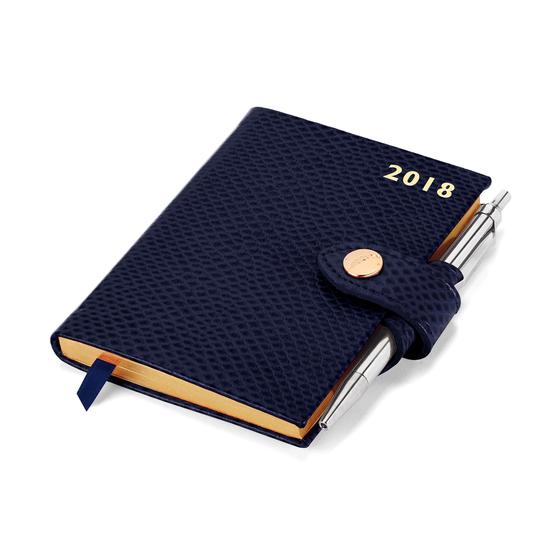 Mini Pocket Leather Diary with Pen in Midnight Blue Lizard from Aspinal of London