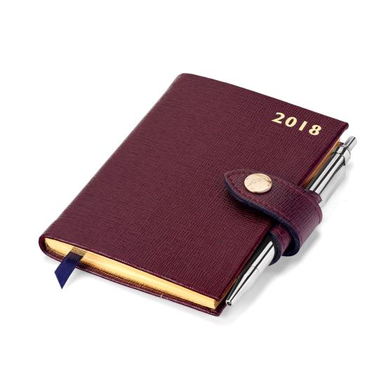 Mini Pocket Leather Diary with Pen in Burgundy Saffiano from Aspinal of London