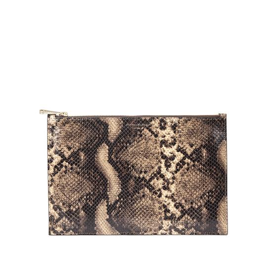 Large Essential Flat Pouch in Tan Snake Print from Aspinal of London
