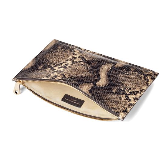 Large Essential Flat Pouch in Tan Snake Print from Aspinal of London