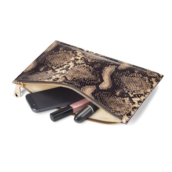 Large Essential Flat Pouch in Tan Snake Print from Aspinal of London
