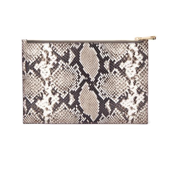 Large Essential Flat Pouch in Smooth Chanterelle & Natural Python Print from Aspinal of London